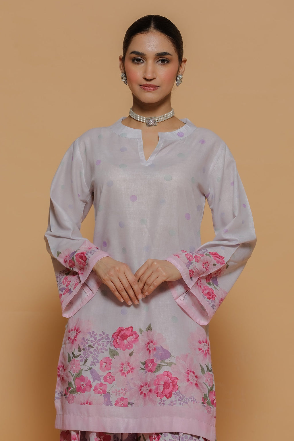 Blush Pink Printed Lawn Cotton Co-ord Set with Farsi Pants