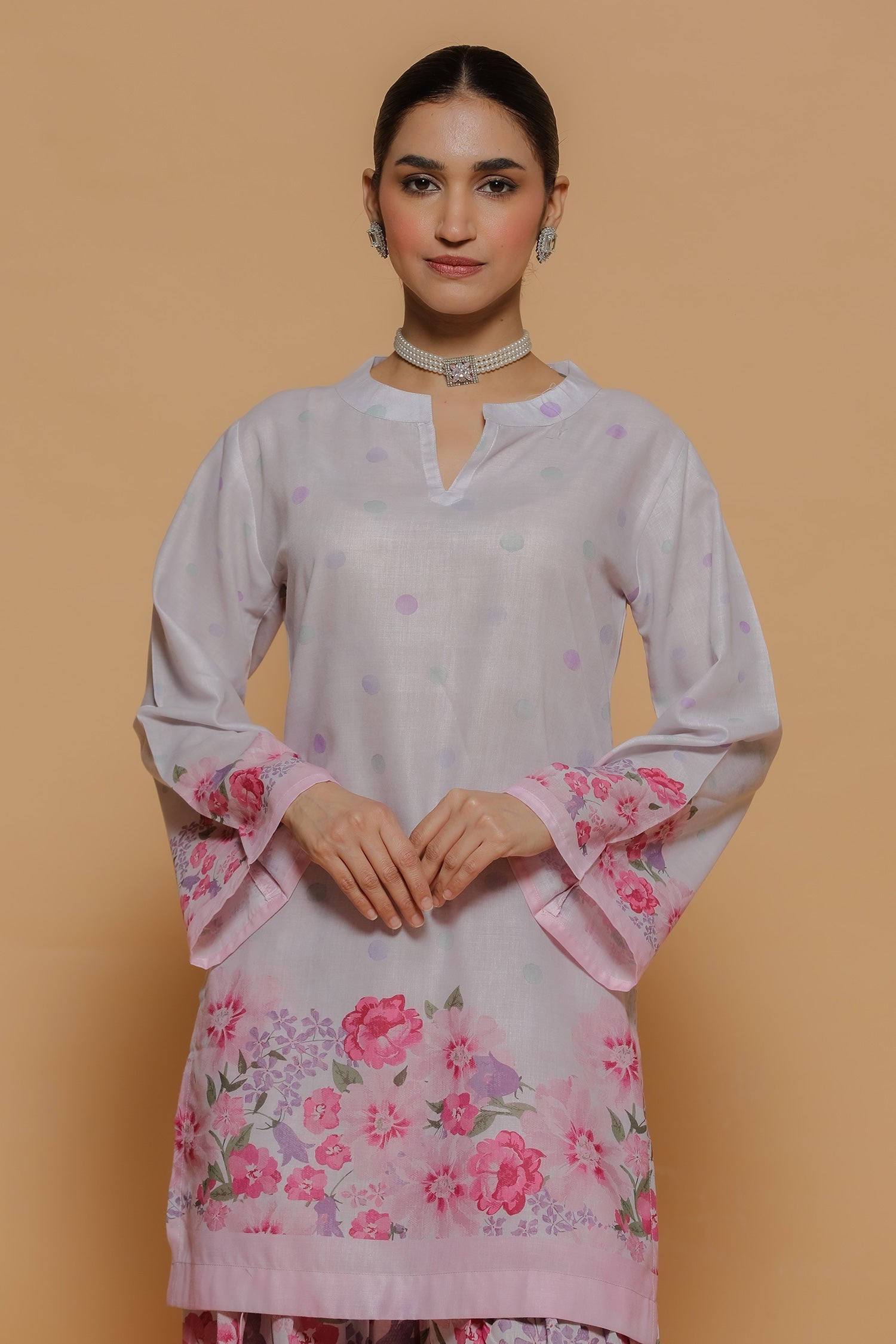Blush Pink Printed Lawn Cotton Co-ord Set with Farsi Pants