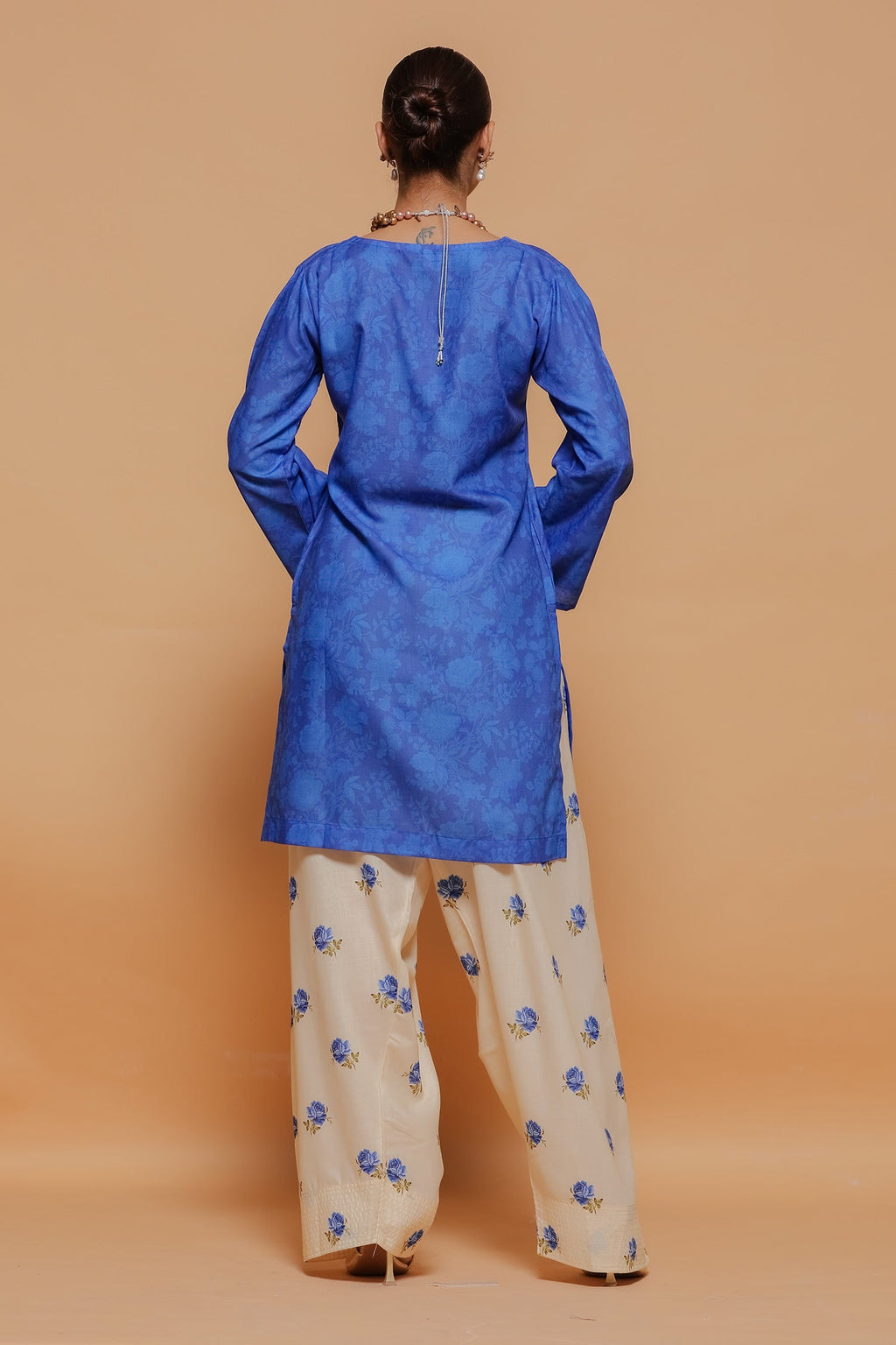 Plus Size - Blue Printed Lawn Cotton Co-ord Set with Farsi Pants