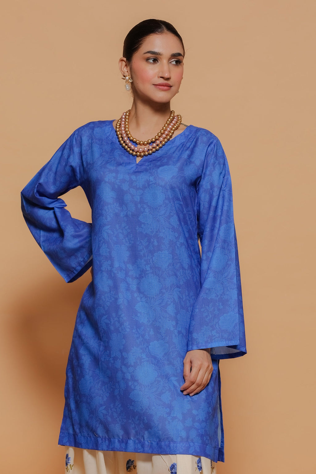 Blue Printed Lawn Cotton Co-ord Set with Farsi Pants