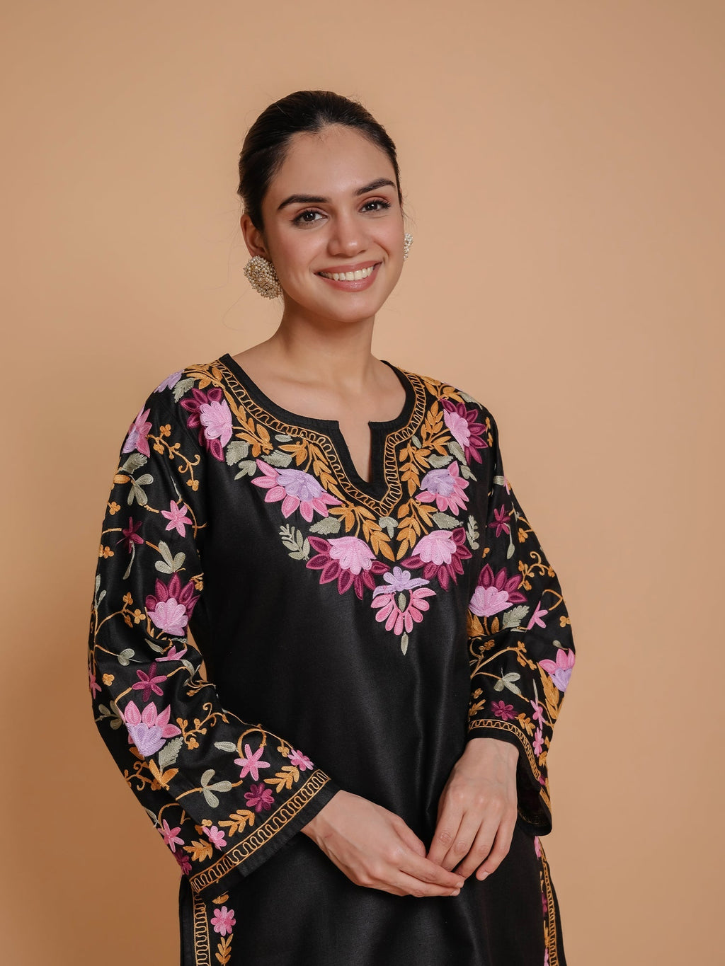 Plus Size - Falak Kashmiri Short Kurta - Black