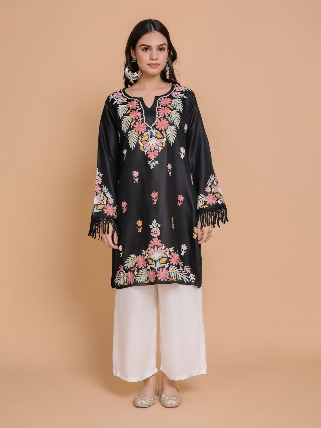 Plus Size - Falak Kashmiri Long Kurta - Black