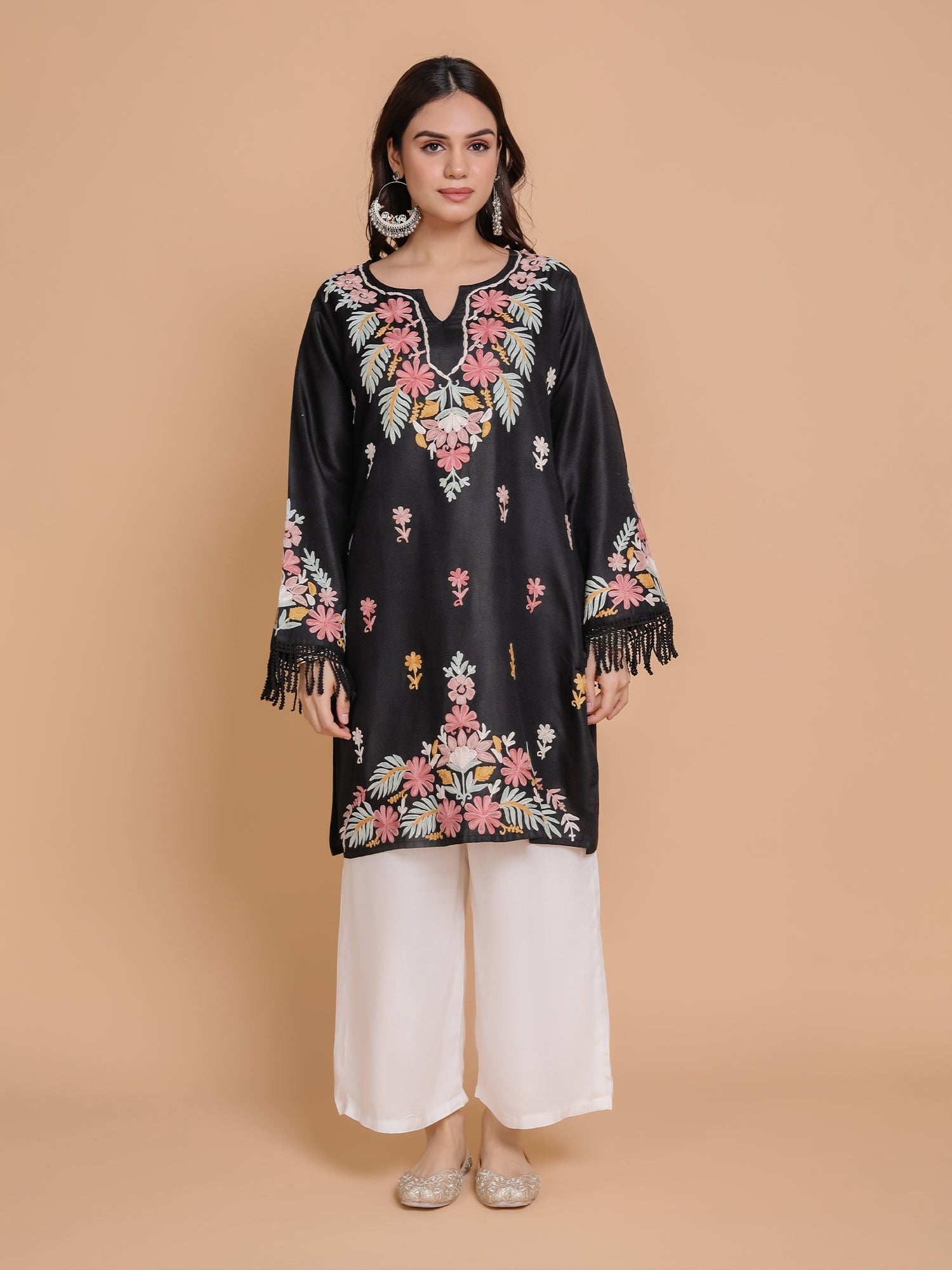 Plus Size - Falak Kashmiri Long Kurta - Black