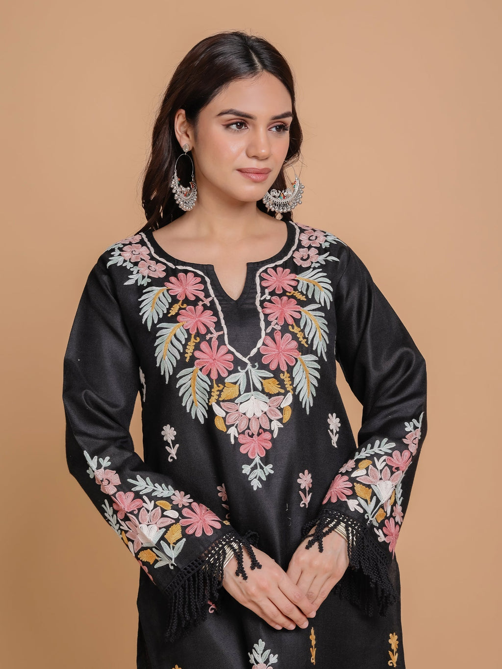 Plus Size - Falak Kashmiri Long Kurta - Black
