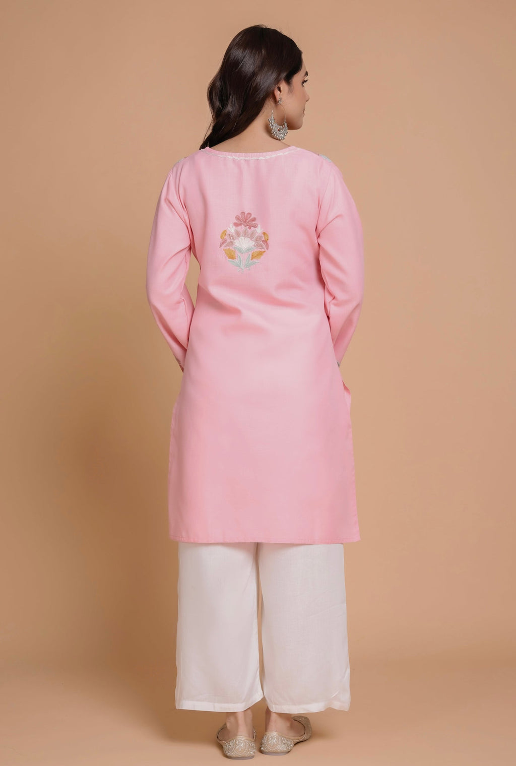 Plus Size - HOK Falak Kashmiri Long Kurta - Pink