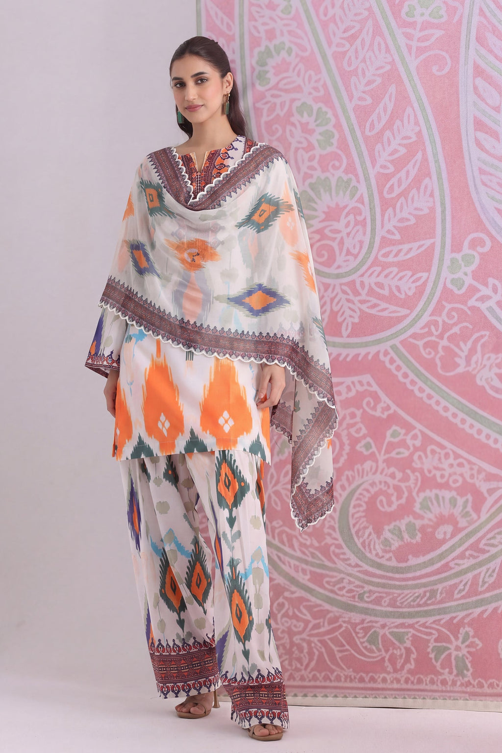Printed Organza Dupatta in Grey