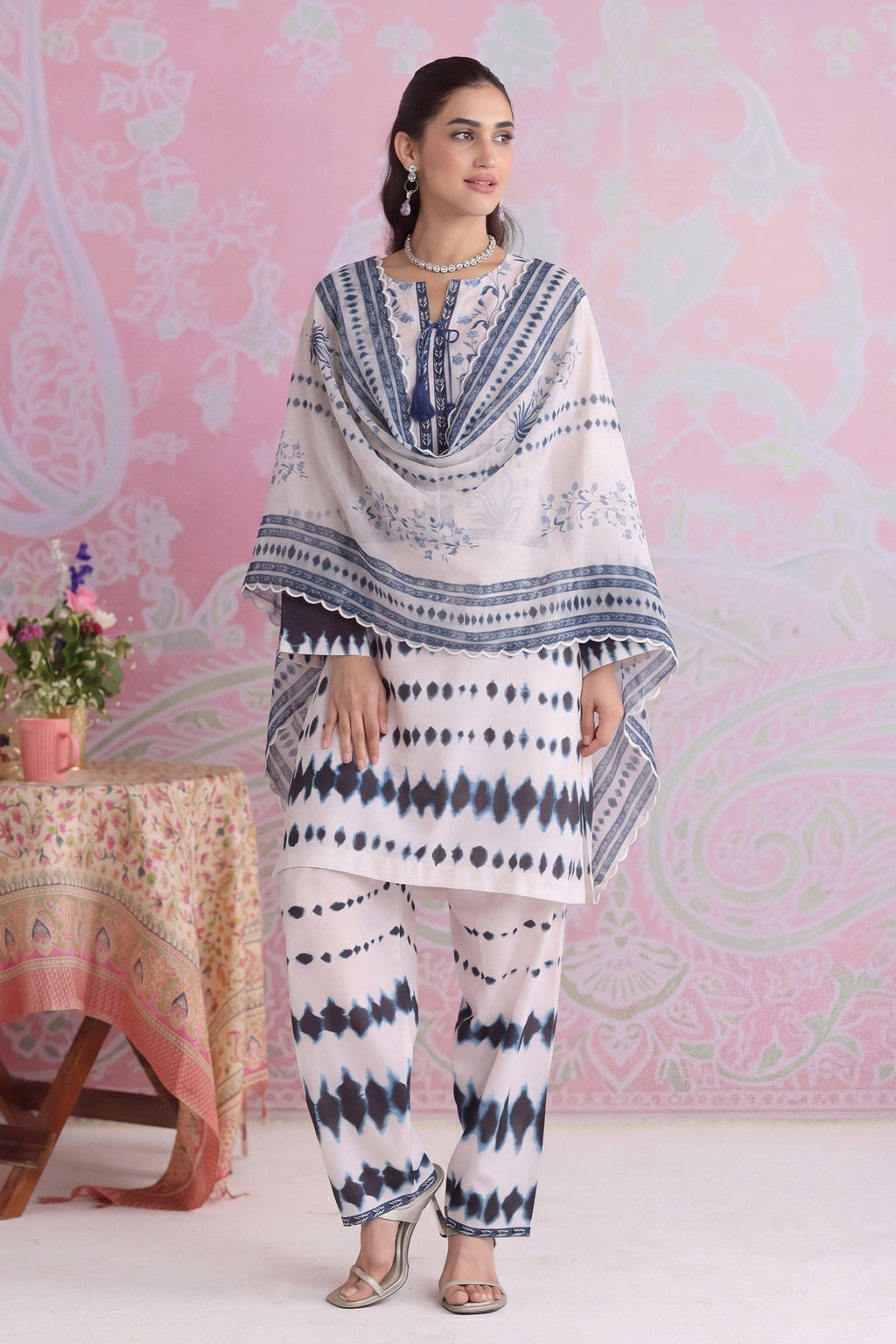 Ivory & Indigo Printed Lawn Cotton Co-ord Set with Straight Pants