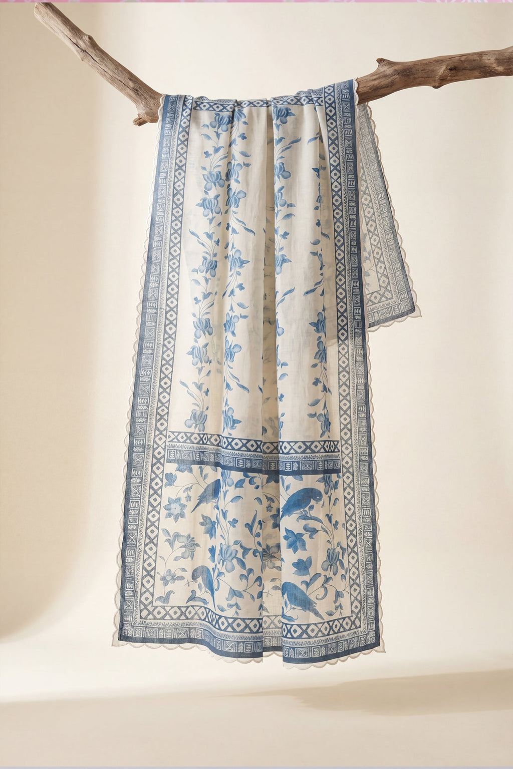 Neha x HOK in Ivory & Indigo Printed Lawn Cotton Co-ord Set with Straight Pants