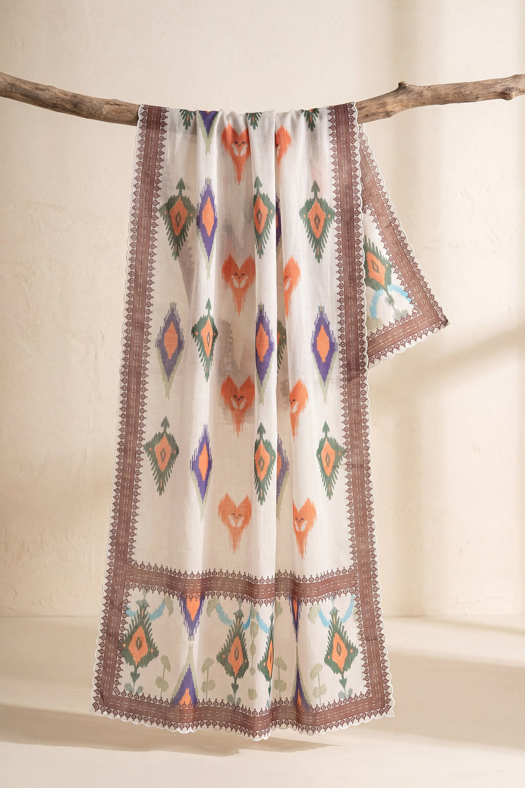 Neha x HOK in Grey Multicolour Ikat Printed Lawn Cotton Co-ord Set with Farsi Pants