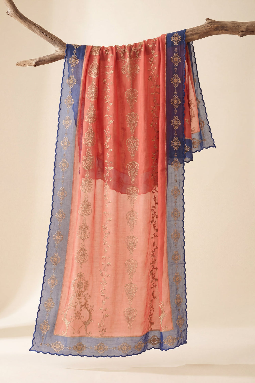 Radhika In Coral & Royal Blue Printed Lawn Cotton Co-ord Set with Straight Pants