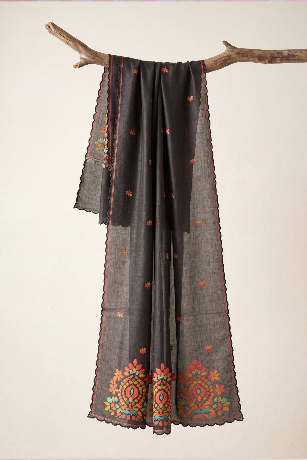 Printed Organza Dupatta in Black and Multicolour