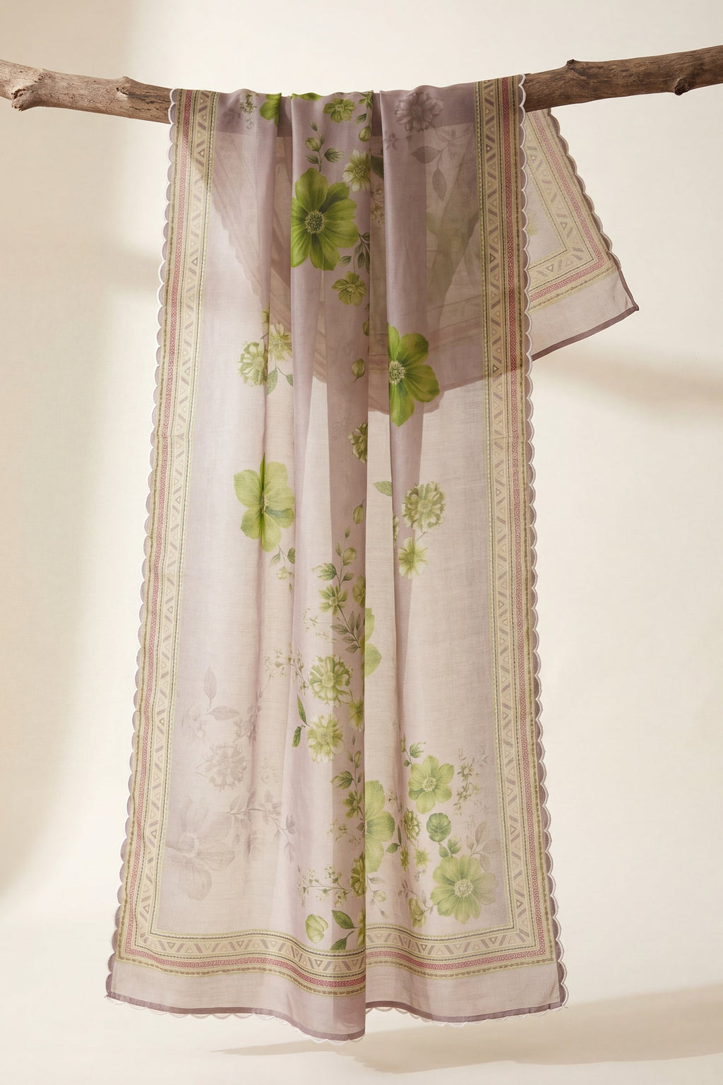 Printed Organza Dupatta in Ivory