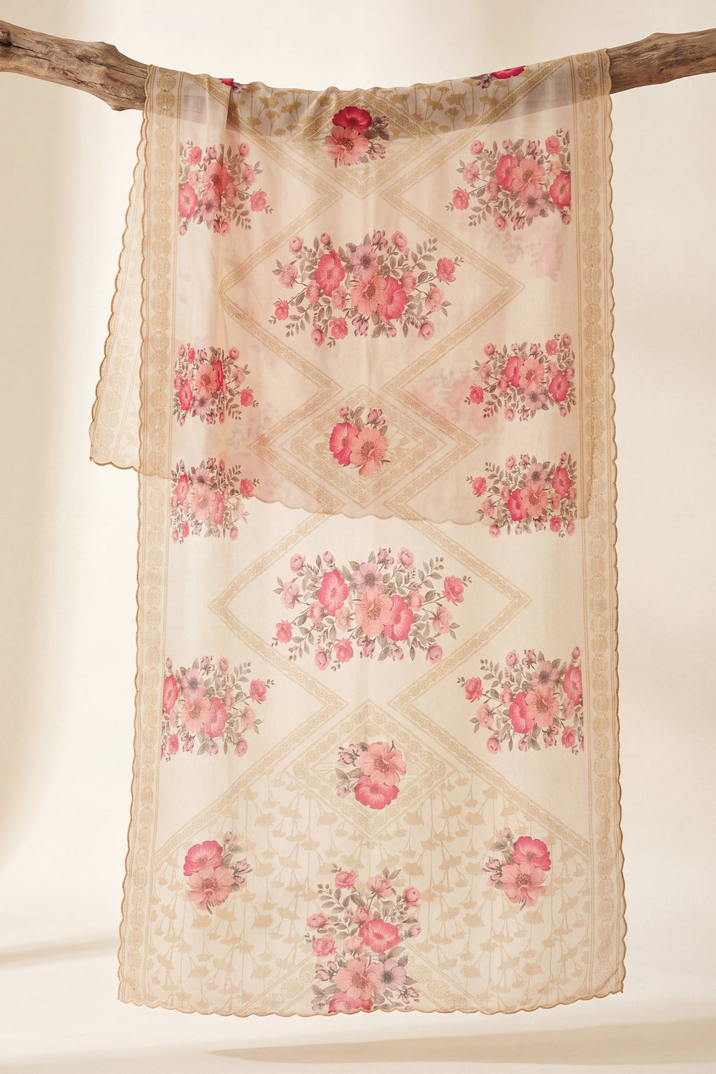 Blush Beige Floral Printed Lawn Cotton Co-ord Set with Straight Pants