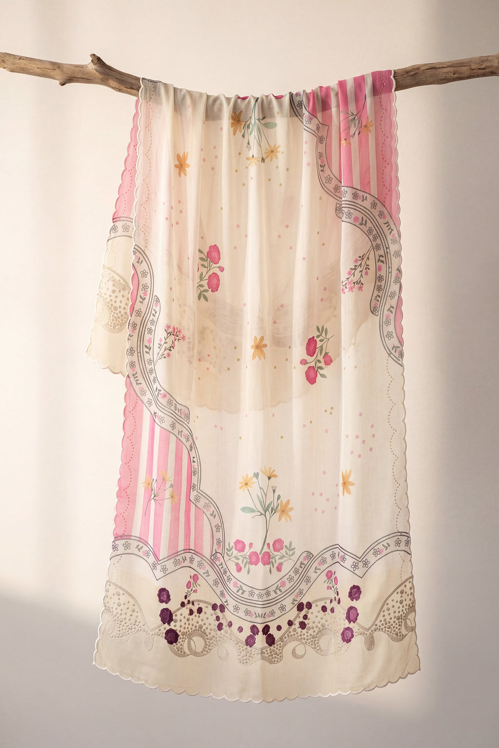 Neha x Ivory Floral Printed Lawn Cotton Co-ord Set with Straight Pants