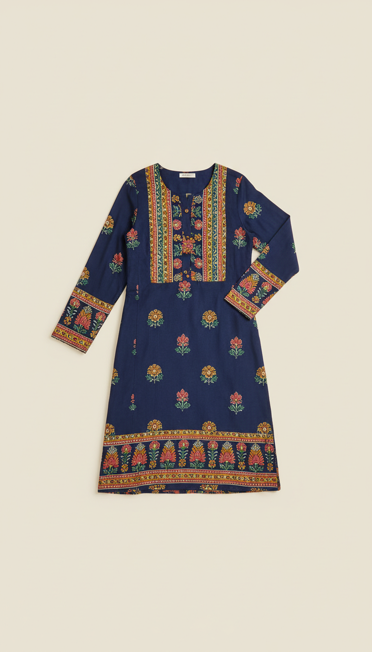 Indigo Twilight Straight-Cut Kurti