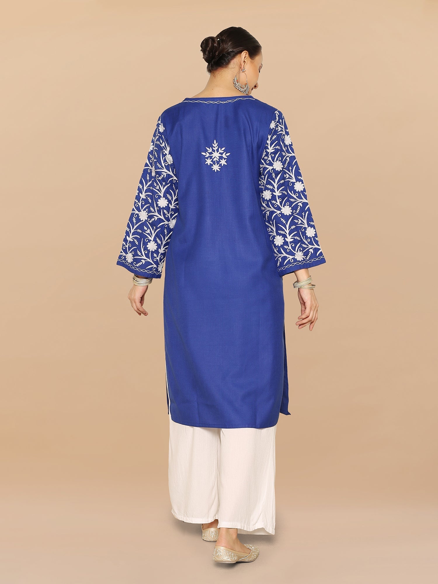Plus Size - Falak Kashmiri Long Kurta - Blue