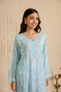 Samma Chikankari Long Kurti In Modal Cotton  for Women- Blue