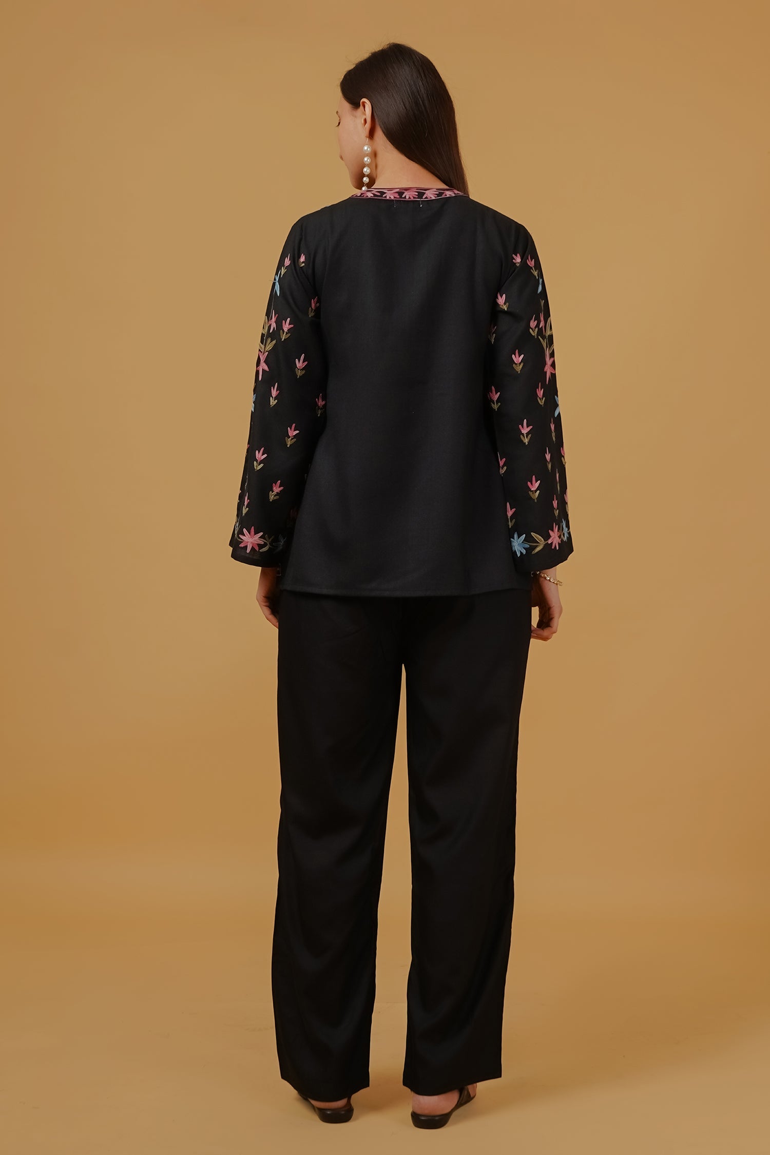 Plus Size - Cotton Kashmiri Aari Embroidered Jacket – Black