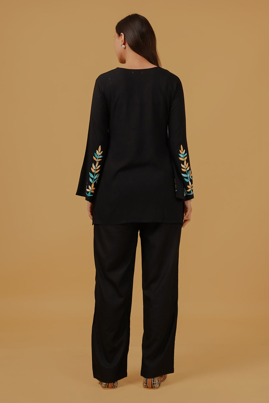 Chikankari Embroidered  Short Kurta in Rayon – Black