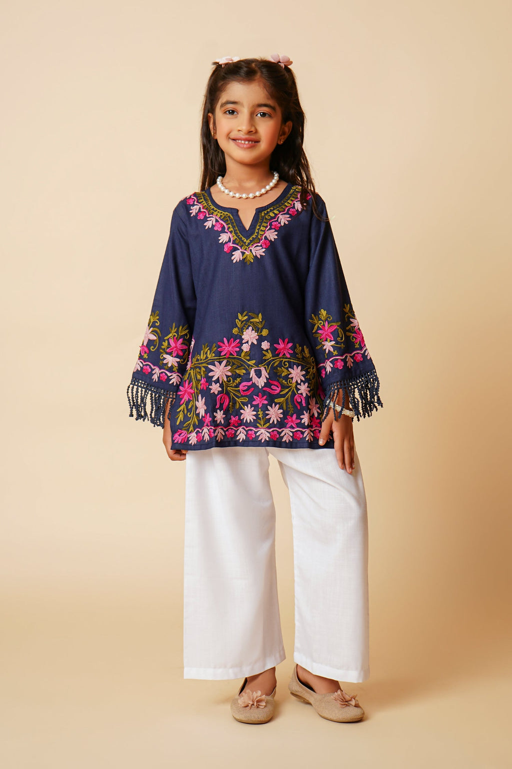 Kashmiri Aari Cotton Kurta for Kids – Navy Blue