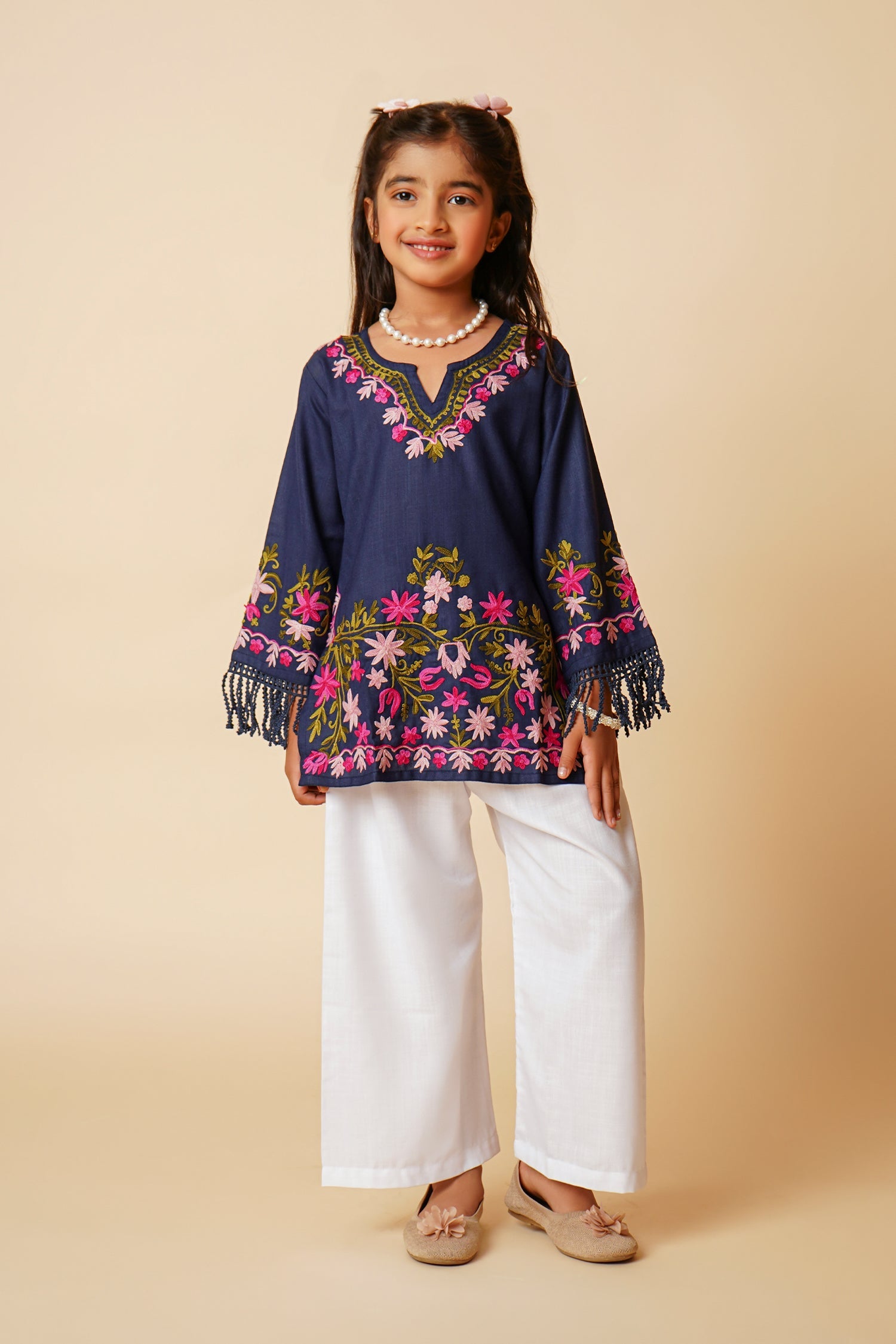 Kashmiri Aari Cotton Kurta for Kids – Navy Blue