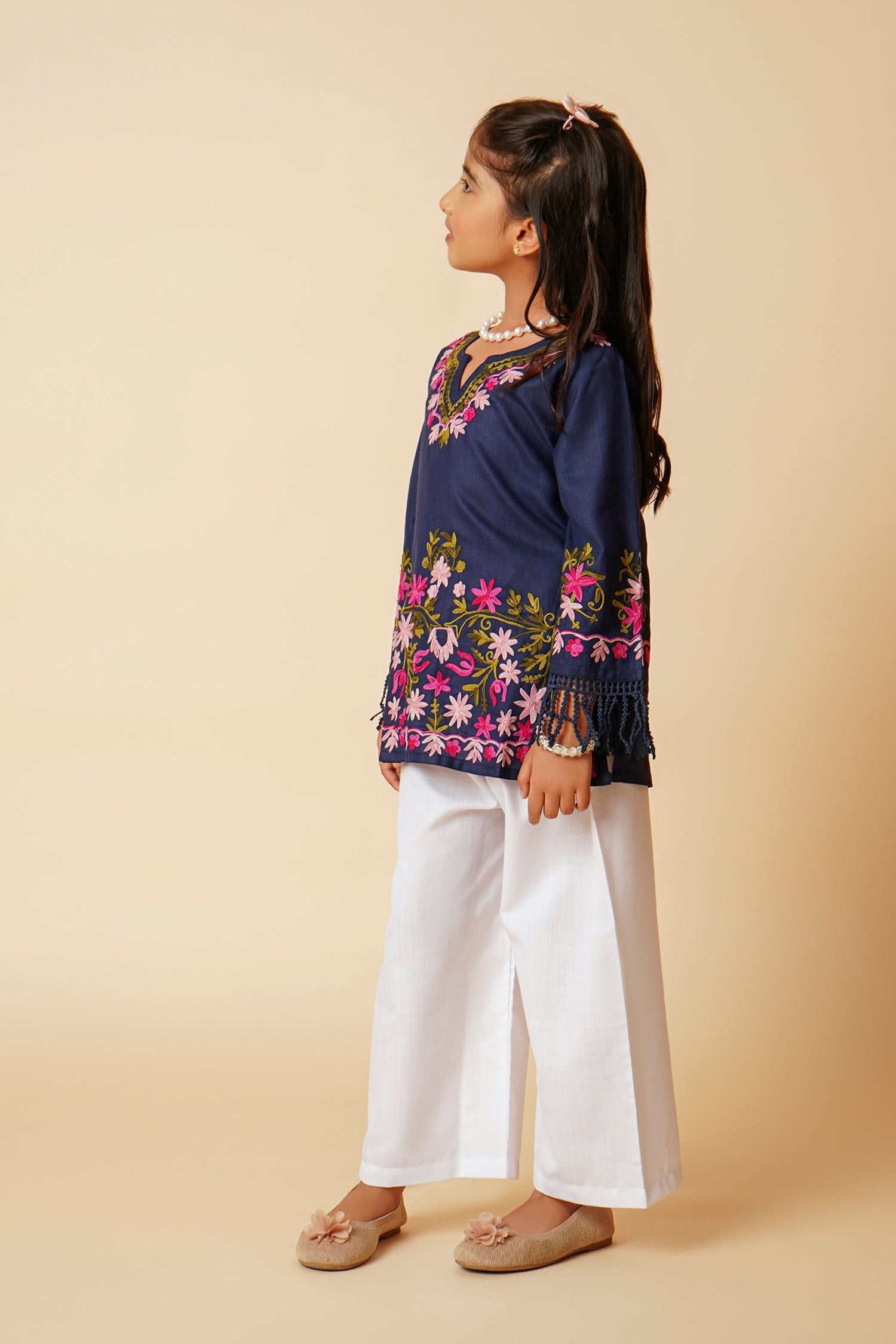 Kashmiri Aari Cotton Kurta for Kids – Navy Blue