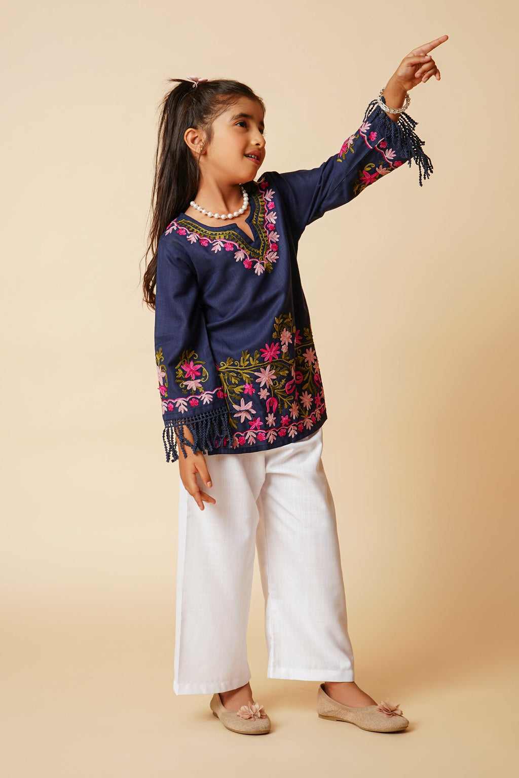 Kashmiri Aari Cotton Kurta for Kids – Navy Blue