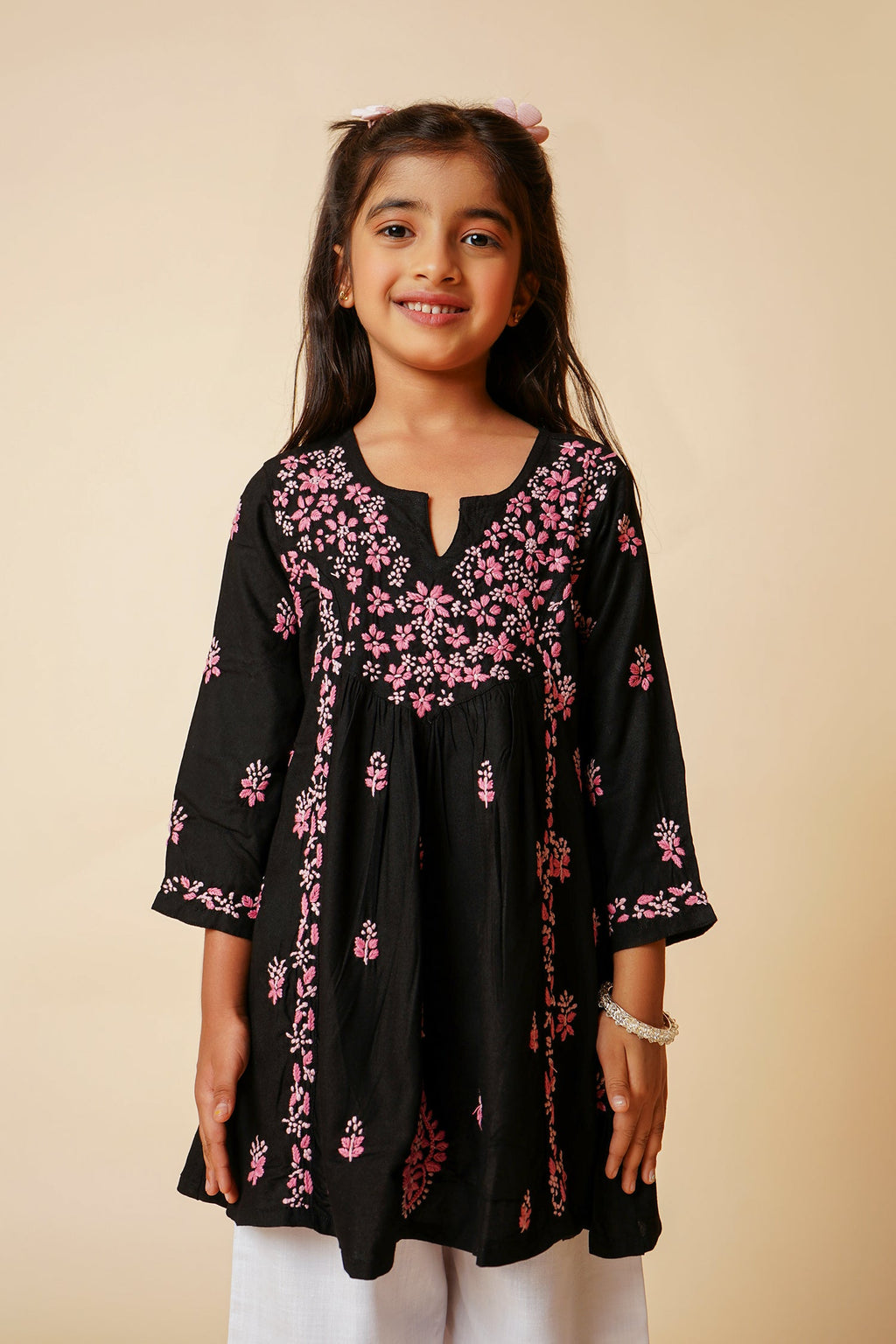 Chikankari Rayon Cotton Kurta for Kids – Black