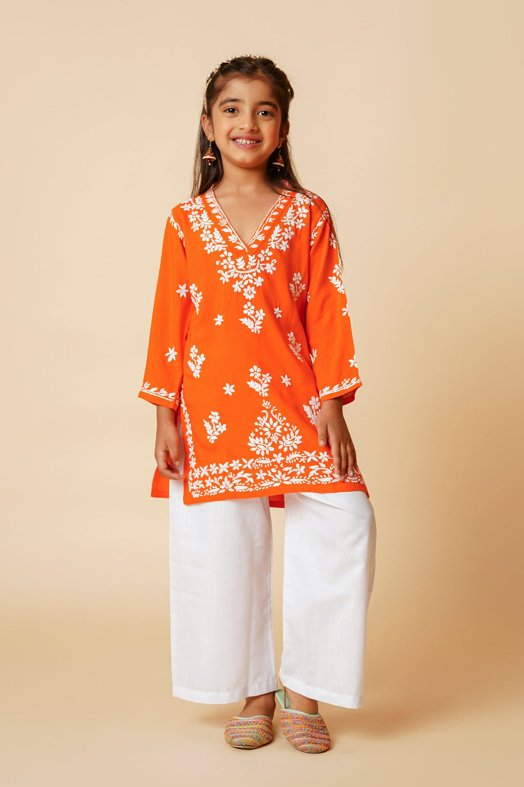 Chikankari Rayon Cotton Kurta for Kids – Orange