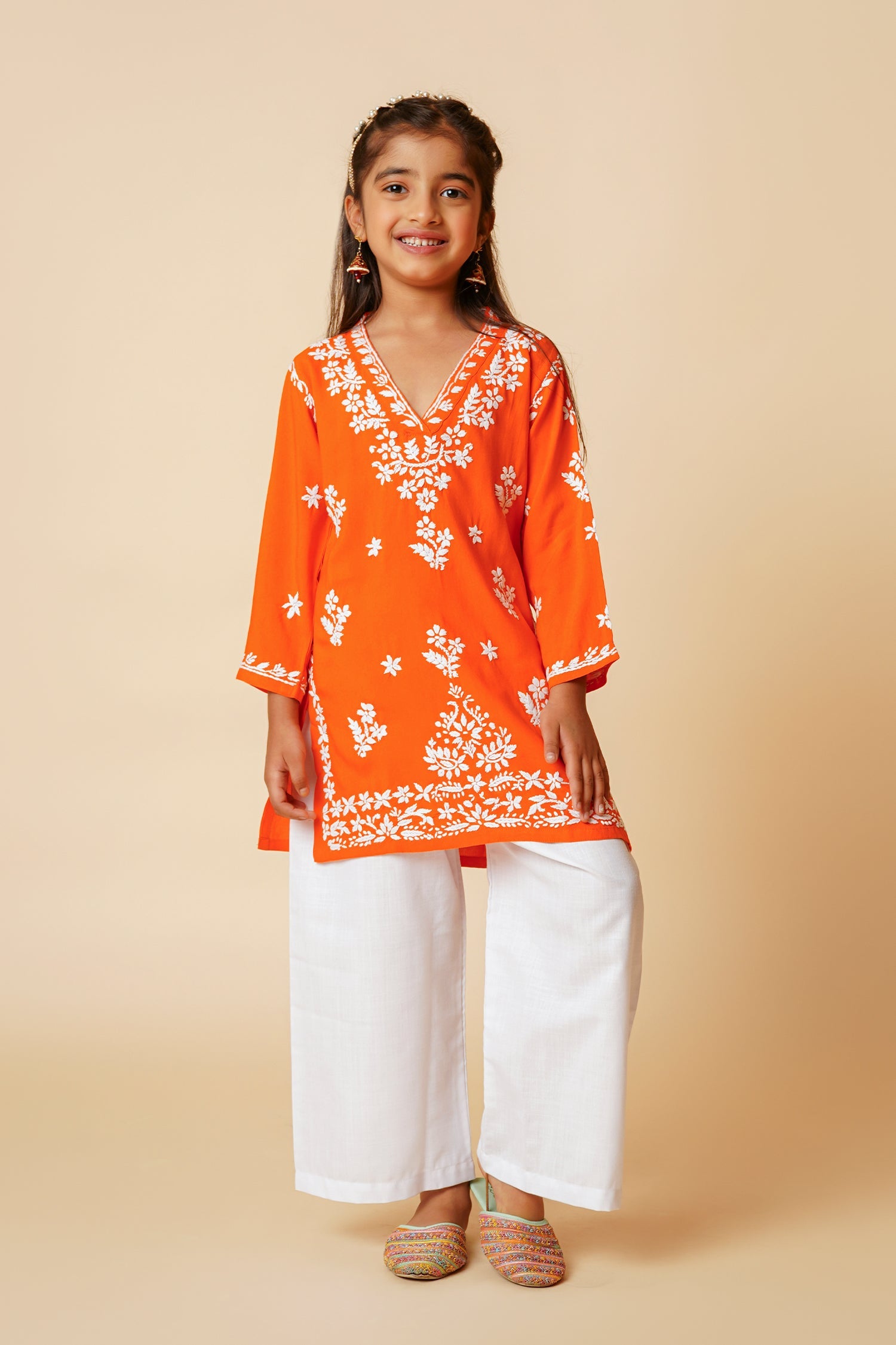 Chikankari Rayon Cotton Kurta for Kids – Orange