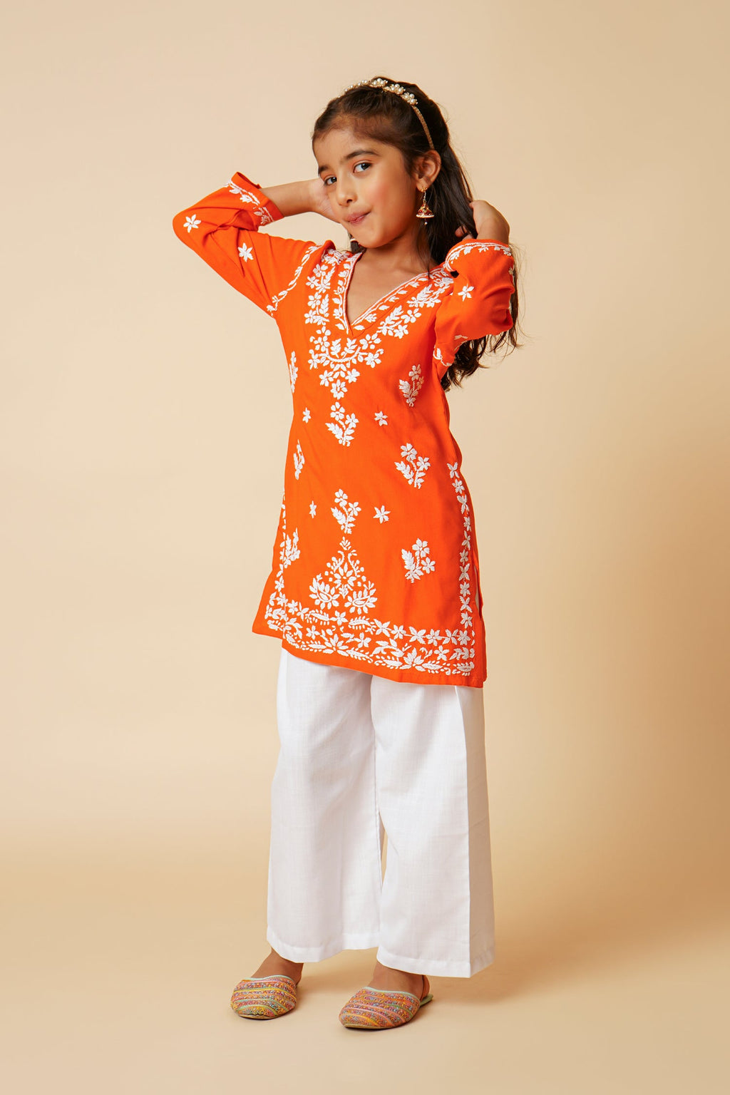 Chikankari Rayon Cotton Kurta for Kids – Orange