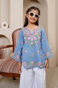 Kids Kashmiri Aari Denim Cotton Kurta