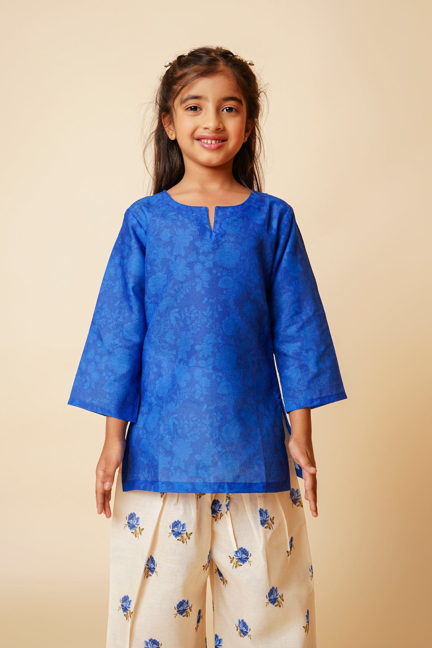 Printed Lawn Cotton Co-ord Set for Kids – Blue & Cream