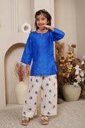 Printed Lawn Cotton Co-ord Set for Kids – Blue & Cream