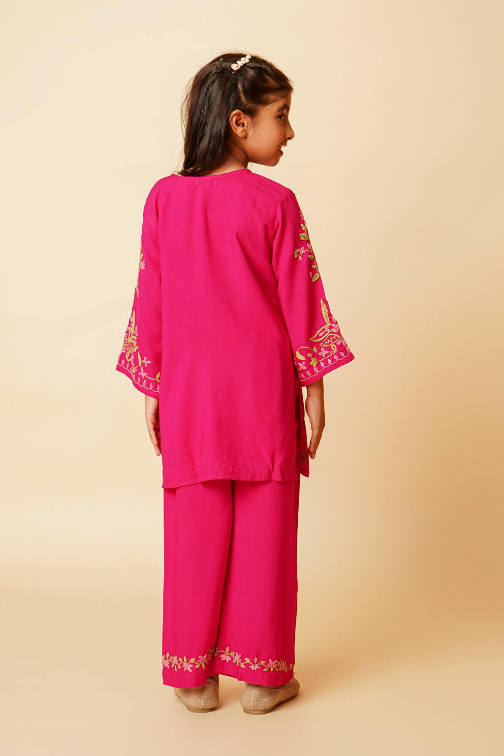 Chikankari Rayon Cotton Kurta Set for Kids – Fuchsia Pink