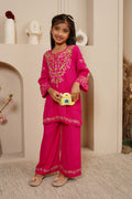 Chikankari Rayon Cotton Kurta Set for Kids – Fuchsia Pink