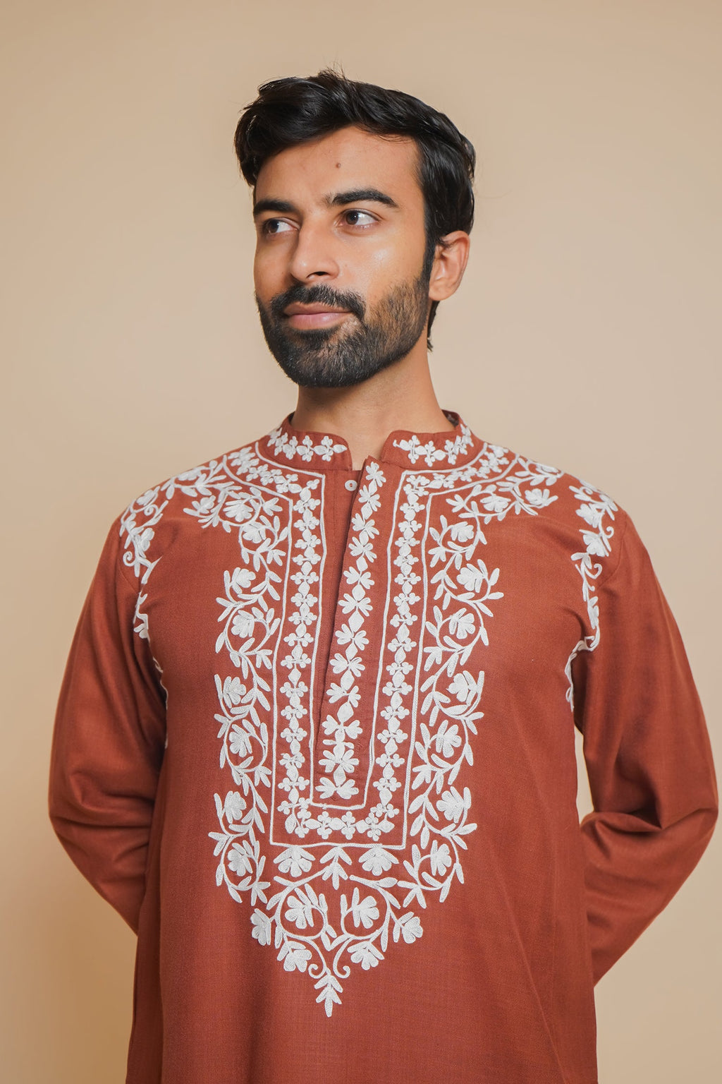 Cotton Arri Work Kurta for Men – Brown