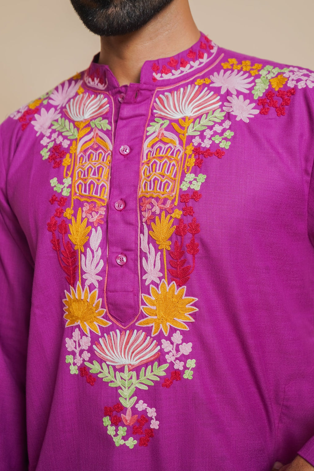 Cotton Arri Work Kurta for Men – Purple