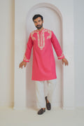 Cotton Arri Work Kurta for Men – Pink