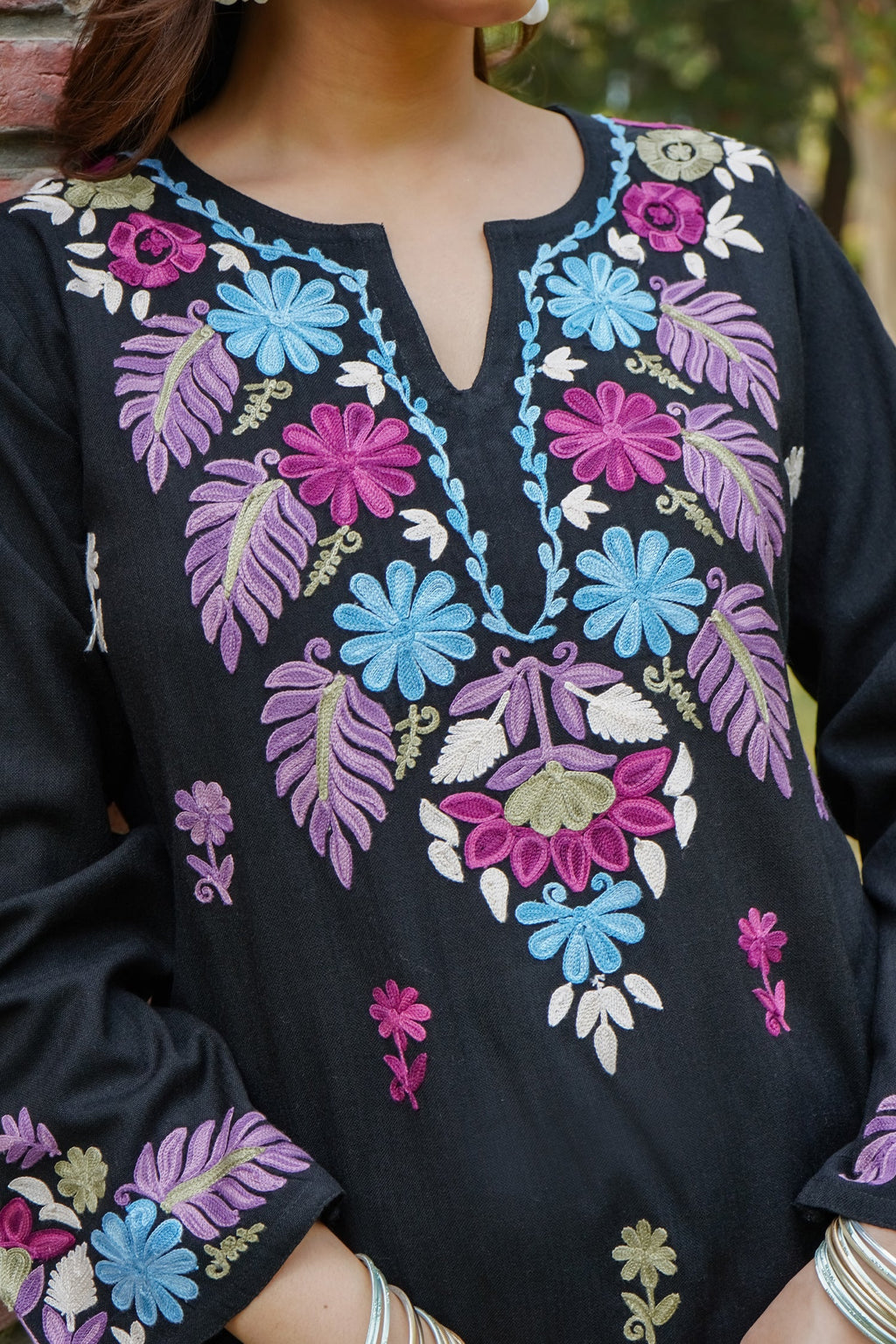 Sakshi in Woollen Kashmiri Black Kurta