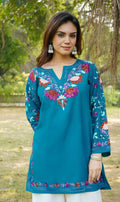 Cotton Kashmiri Aari Short Kurta – Tourquise