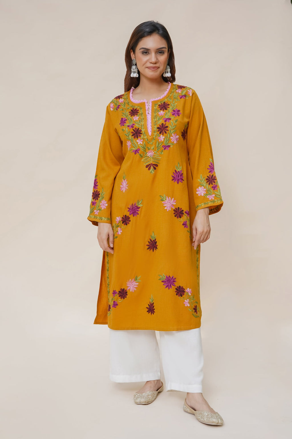 Woollen Kashmiri Mustard Kurta