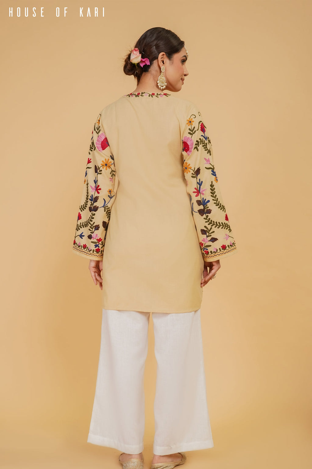 Plus Size - Kashmiri Aari Work Cotton Kurta Jacket – Beige