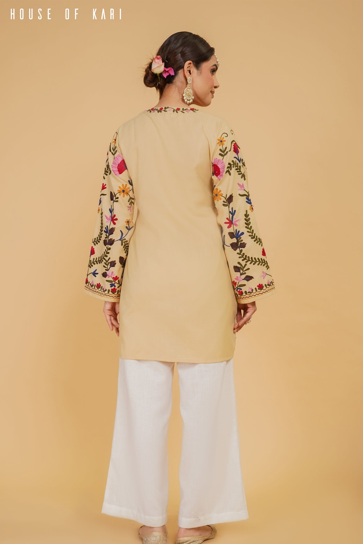 Plus Size - Kashmiri Aari Work Cotton Kurta Jacket – Beige