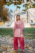 Velvet Printkari Coord Set with Farsi Bottoms – Rose Pink