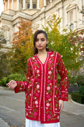 Cotton Kashmiri Aari Embroidered Jacket – Red Floral