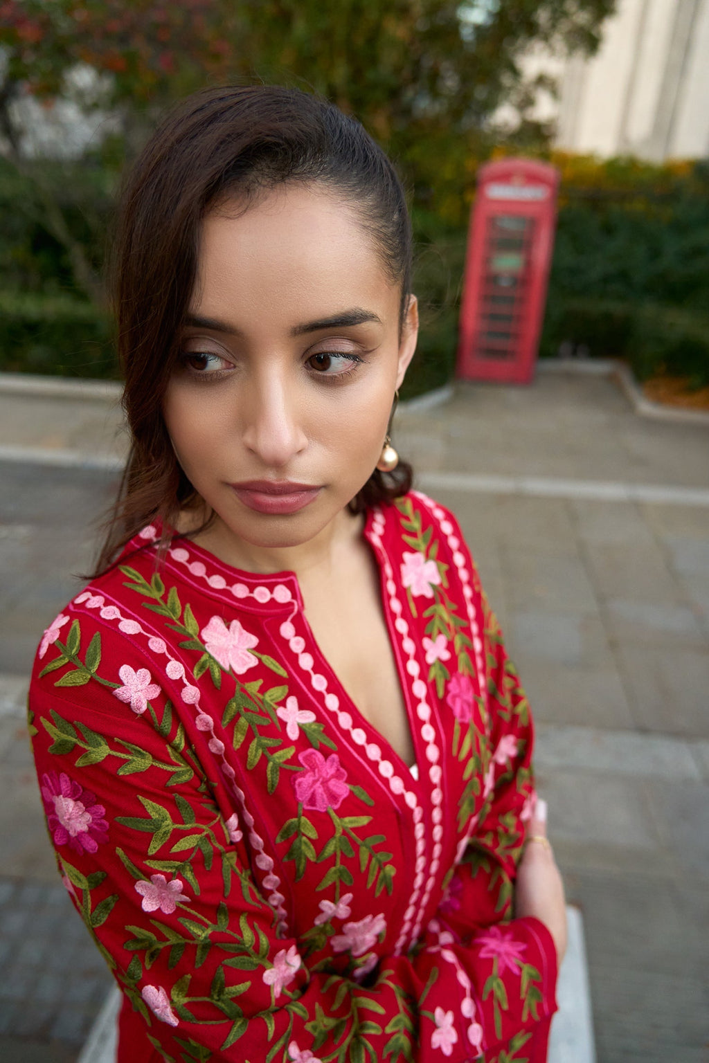 Cotton Kashmiri Aari Embroidered Jacket – Red Floral