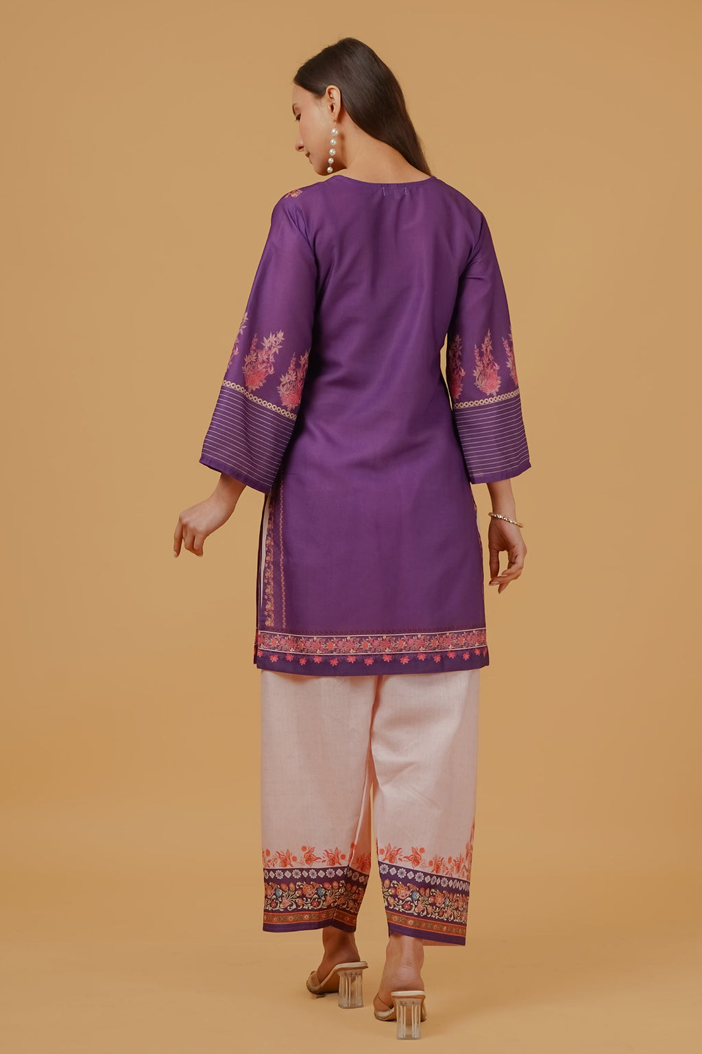 Plus Size - Purple Floral Printed  Lawn Cotton Co-ord Set