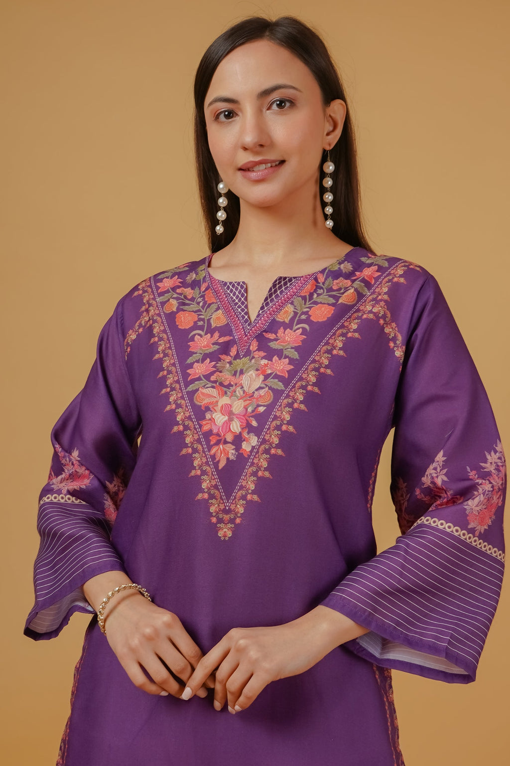 Plus Size - Purple Floral Printed  Lawn Cotton Co-ord Set