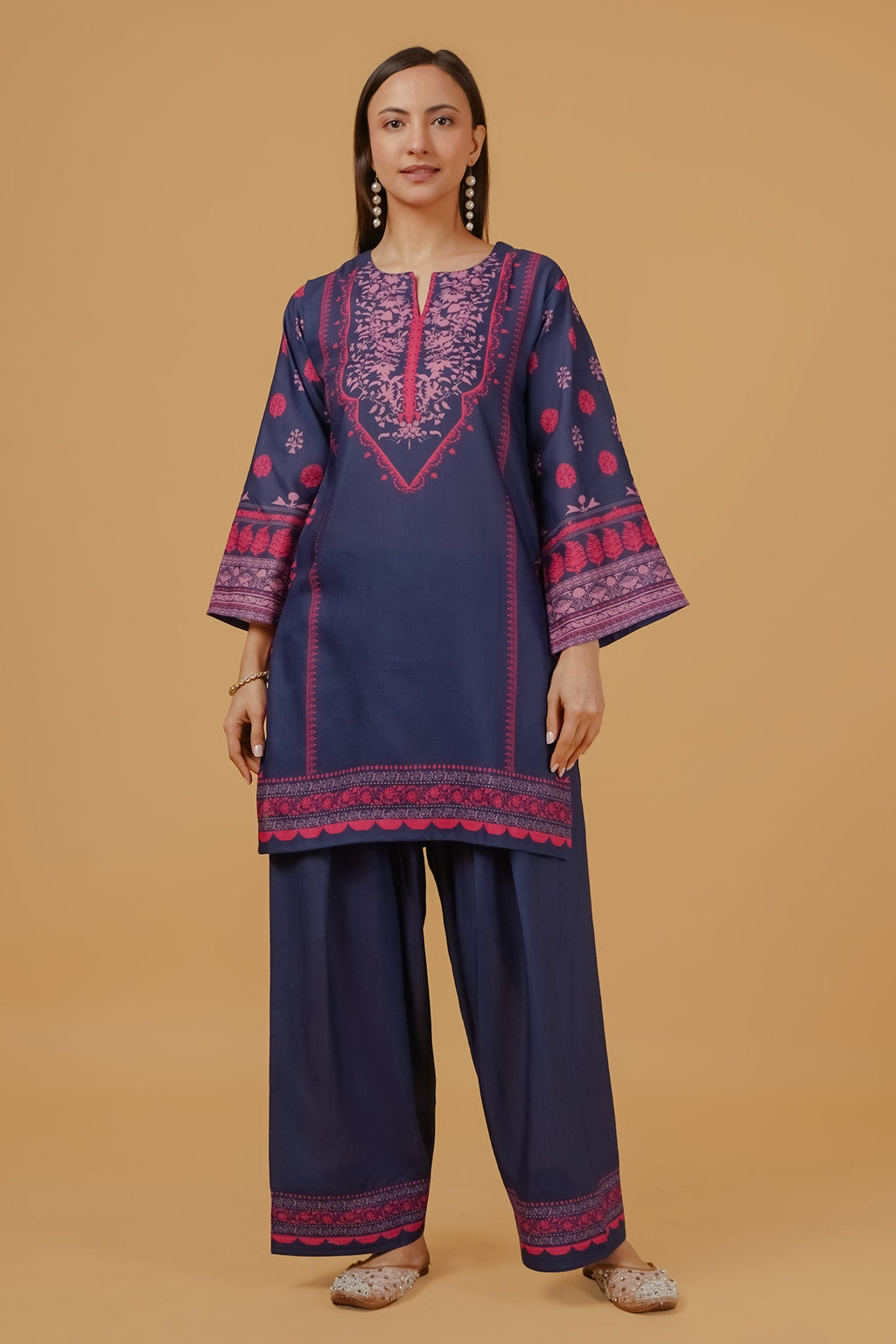 Navy & Pink Printed Lawn Cotton Co-ord Set